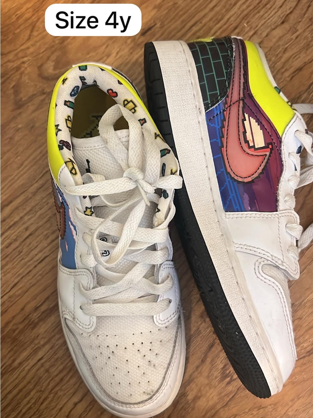 Nike Kids White Sneakers with Neon Yellow and Multicolor Accents